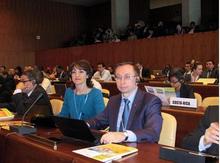 Т. Ершова и Ю. Хохлов на пленарной сессии WSIS 2012 в Женеве
